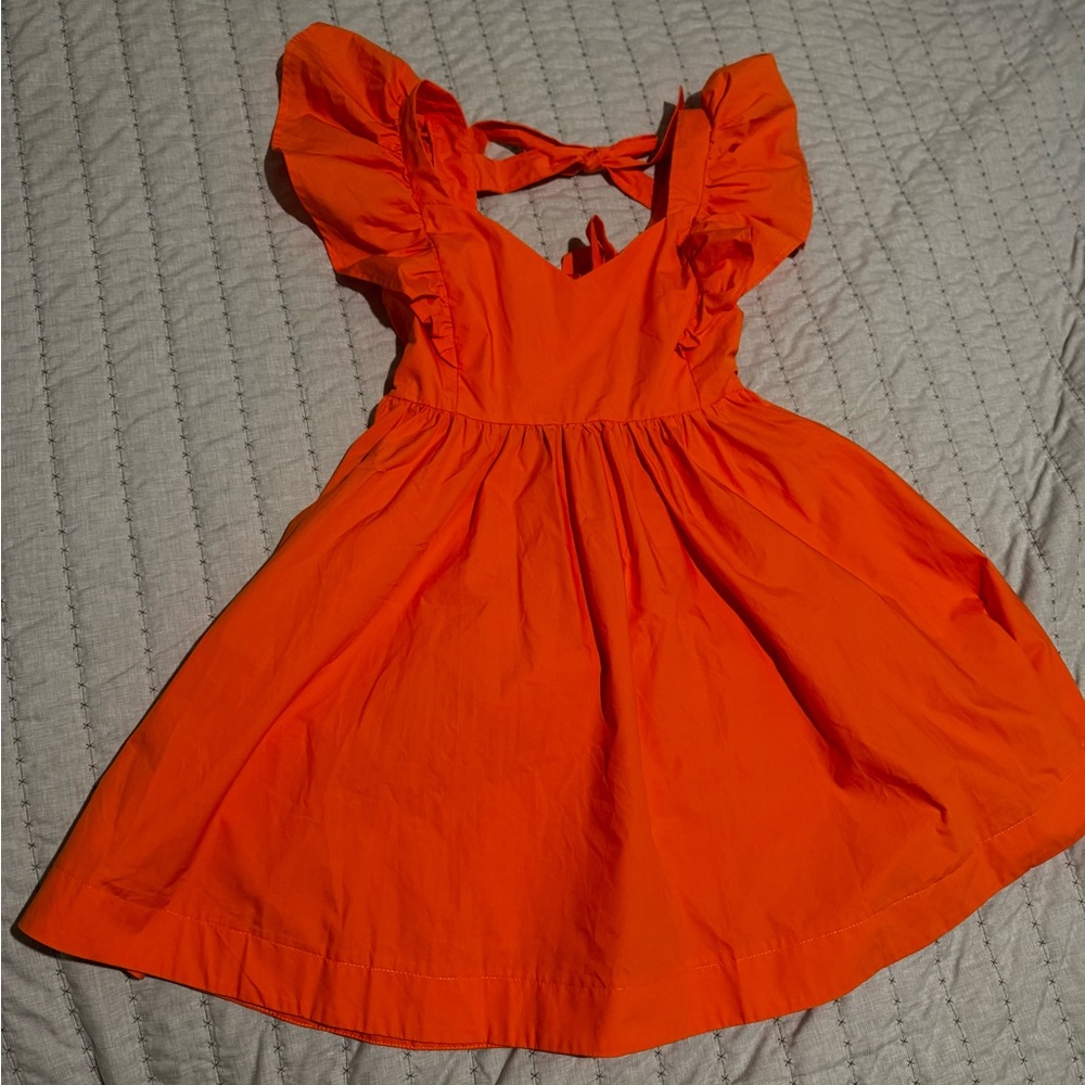 moon & madison Vibrant Orange Mini Dress with Puff Sleeves